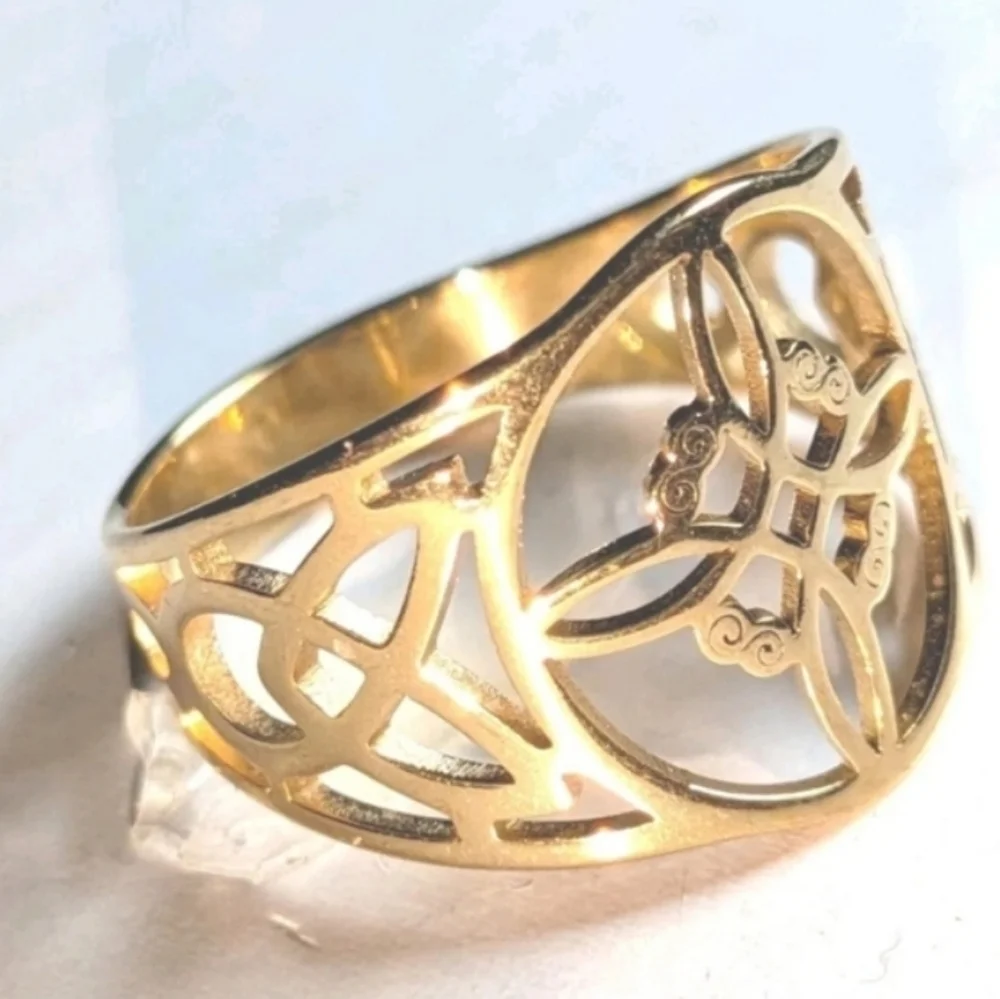 Witch Knot Golden Stainless Steel Ring For Women Wiccan Cross Celtic Knot Sz 8